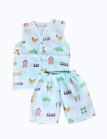 “Little Farmer’s Muslin Summer Set – Sleeveless T-Shirt & Shorts (3–6M)”
