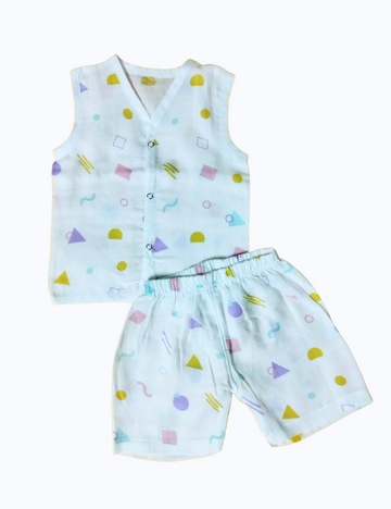 “Chick & Carrot Print Muslin Baby Set – Cool Comfort for 3–6 Months”