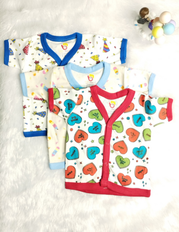 Multi colour Half Sleeve Cotton Vests – 3-in-1 Combo Pack | Soft, Breathable for 3 to 6 months