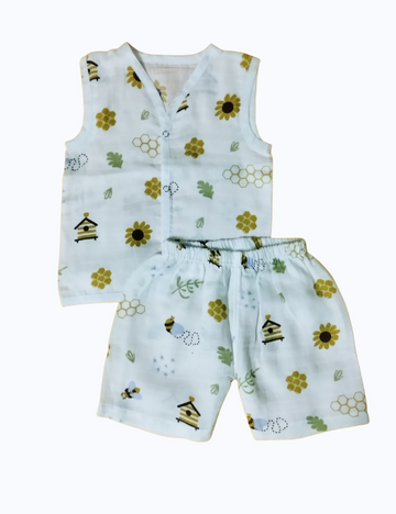 Sleeveless Muslin T-Shirt & Shorts Set (3–6 Months) – Soft, Breathable & Gentle on Baby Skin