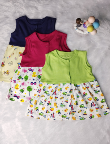 Sleeveless Frock 3-in-1 Combo | Soft Cotton Baby Dresses (3–6 Months)