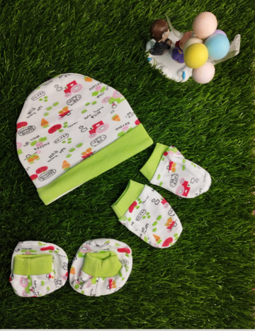 cute Baby Cap, Mittens & Booties Set – Soft Cotton, Safe Dyes, 0-3 Months