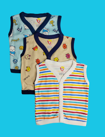 Cute Sleeveless Vest – 3 in 1 Combo Pack | Soft Cotton Front-Open Baby Undershirt (3–6 Months)