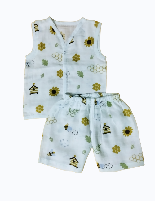 Sleeveless Muslin T-Shirt & Shorts Set (3–6 Months) – Soft, Breathable & Gentle on Baby Skin