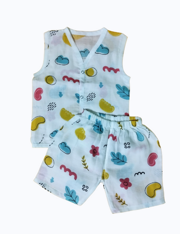 Cloud-Soft Muslin Cotton Baby Outfit – Sleeveless Tee & Shorts by Newborn Universe-(3-6 months)