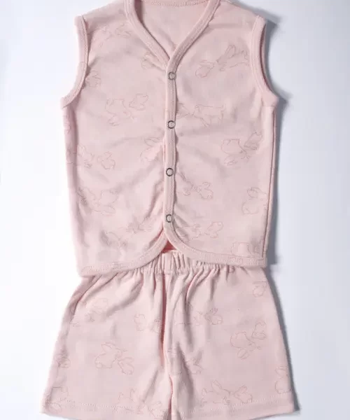 Infant Soft Pink Baby Pajama Set – Sleeveless Vest & Shorts