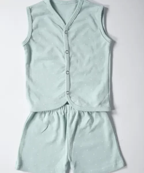 Infant Green Baby Pajama Set – Sleeveless Vest & Shorts