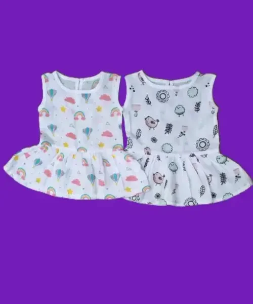 🌈🕊️ Rainbow Dreams & Little Birds Baby Frock Set – Pack of 2 Magical Dresses ✨👶
