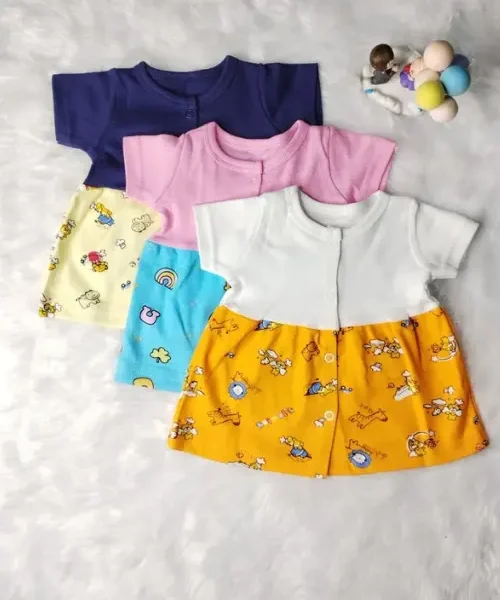 Adorable Sleeveless Frocks - Pure Cotton 3 In 1 - Pack for Newborns
