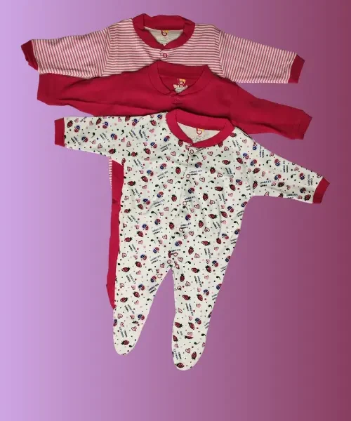 Red Playful Footed Romper Set  - (3 IN 1 PACK) for 3 TO 6  Months