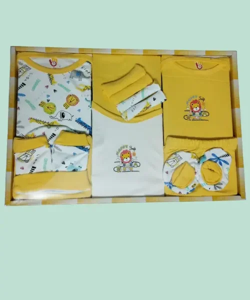Cute Yellow Newborn Baby  Gift Set – 13-Piece Soft Cotton Essentials