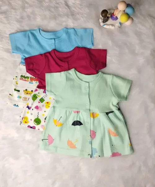 Green Bliss Edition (100% Pure Cotton)- Sleeveless Frocks Combo Pack 3-in-1