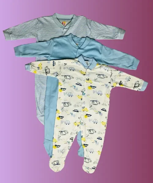 Colourful Organic Cotton 3-in-1 Full Sleeve Romper Set - 3  to 6 months