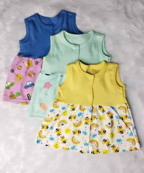 Newborn   Sleeveless    Frocks  -  3- in -1 Pure Cotton Combo